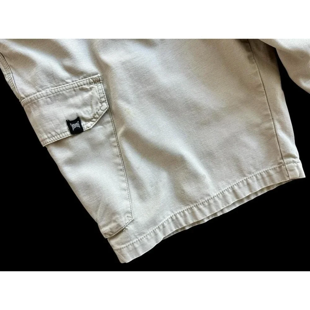 Vintage‎ Y2K Tapout Shorts Cargo Sz 36 Khaki Embroidered Logo Side MMA 2000's